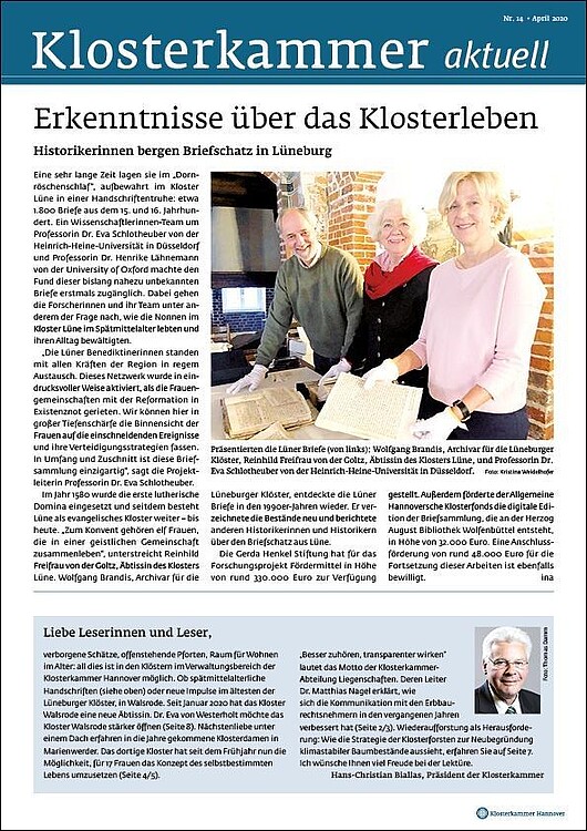 Titelseite des Newsletters Klosterkammer aktuell mit einem Foto aus dem Kloster Wienhausen.